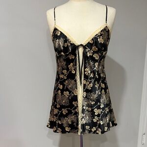 Victoria's Secret Black Chemise with Gold Floral Design